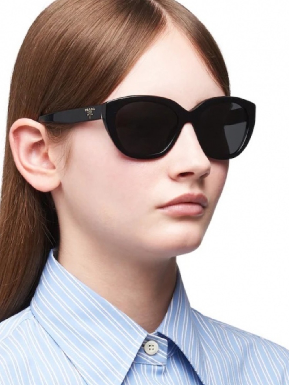 Prada Black Cat-Eye Sunglasses with Subtle Gold Logo